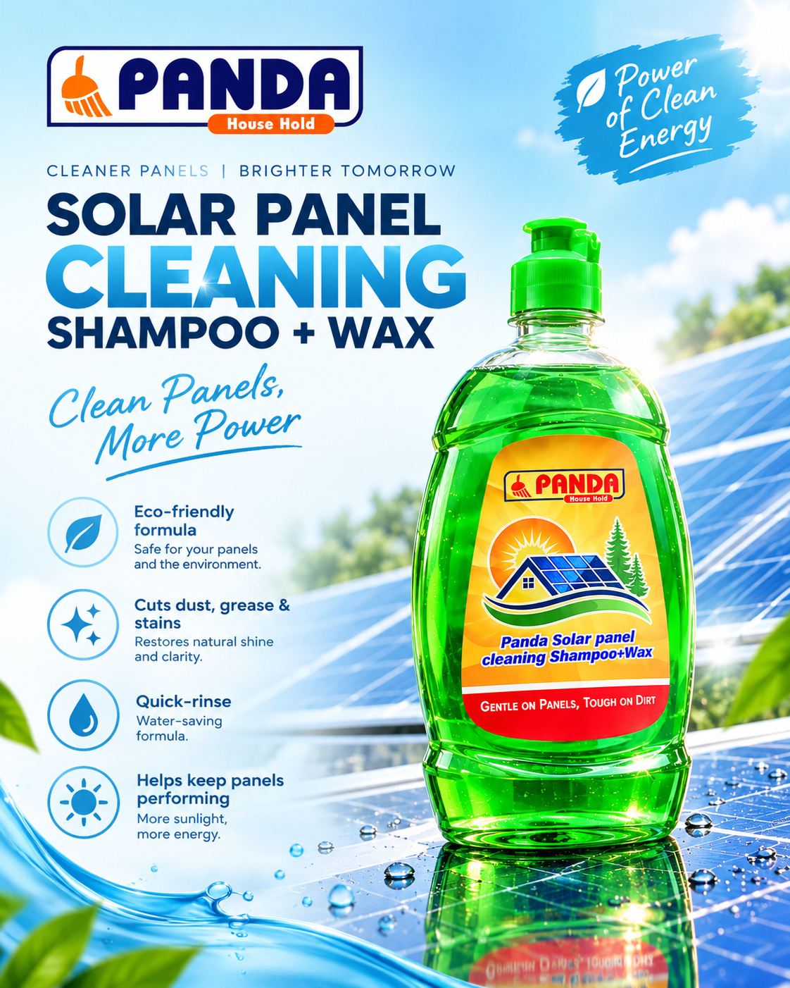 Solar Panel Cleaning Brush | Soft Bristle Solar Cleaner Panda house hold