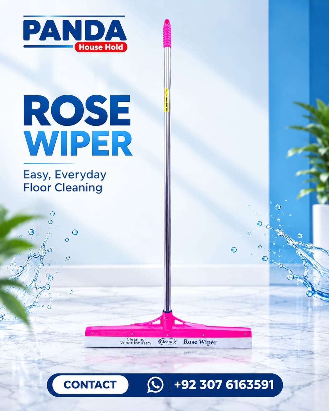 Panda House Hold Rose Wiper – Floor Cleaning Wiper with Steel Handle