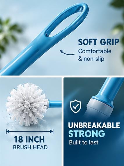 Panda House Hold Toilet Brush – 48 Inch Long Handle, Dense Soft Bristles